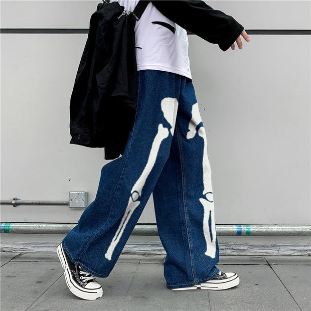 Personalized printed loose drape denim trousers
