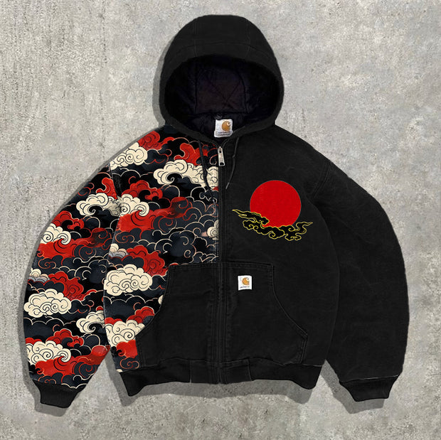 Vintage Wave Pattern Fleece Jacket