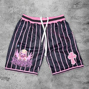 Angel Stripe Vintage Print Street Shorts