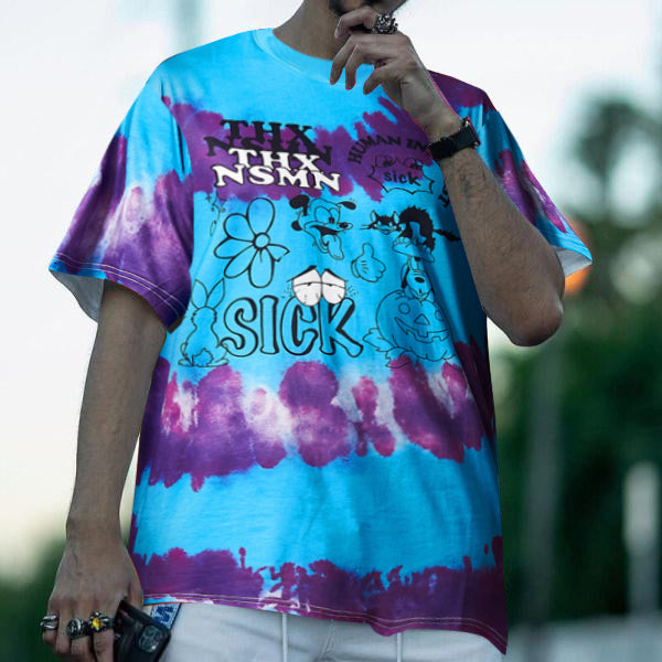 Retro cartoon personality tie-dye printed short-sleeved T-shirt
