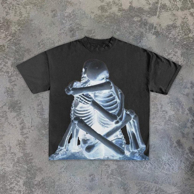 Skull street style crew neck short sleeve t-shirt