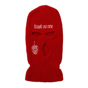 Embroidered warm letter wool hat outdoor windproof hip-hop mask head cover three-hole knitted hat