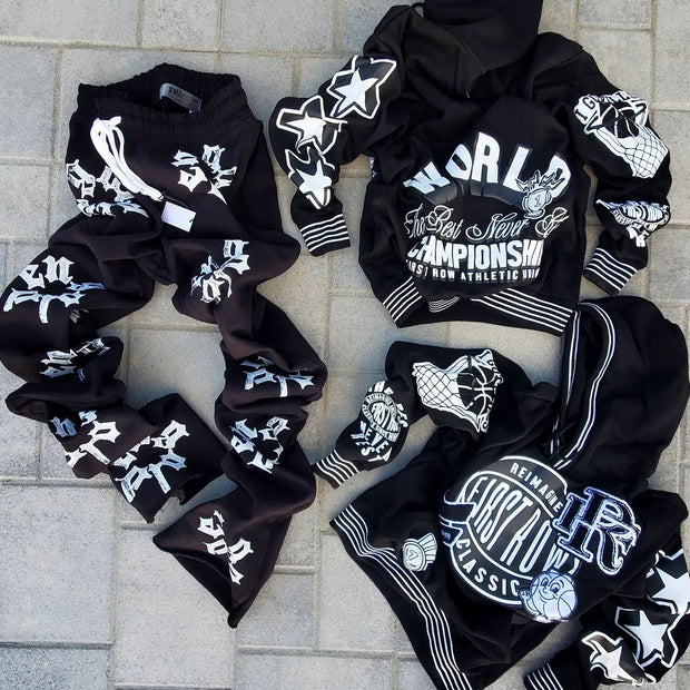 Retro fashion sweatshirt hoodie set