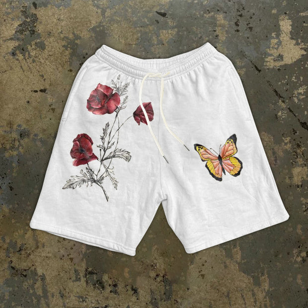 Retro oil painting print casual street shorts
