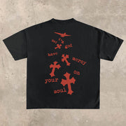 Fashion personality cross print round neck short-sleeved T-shirt