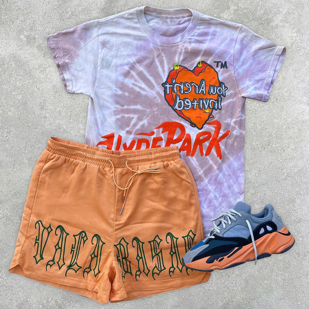 Two-piece set of statement tie-dye printed T-shirt casual shorts