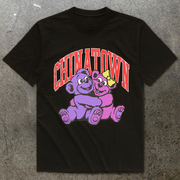 Personalized bear print short-sleeved T-shirt