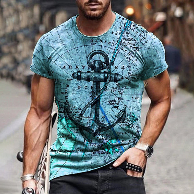 Map anchor print short-sleeved T-shirt