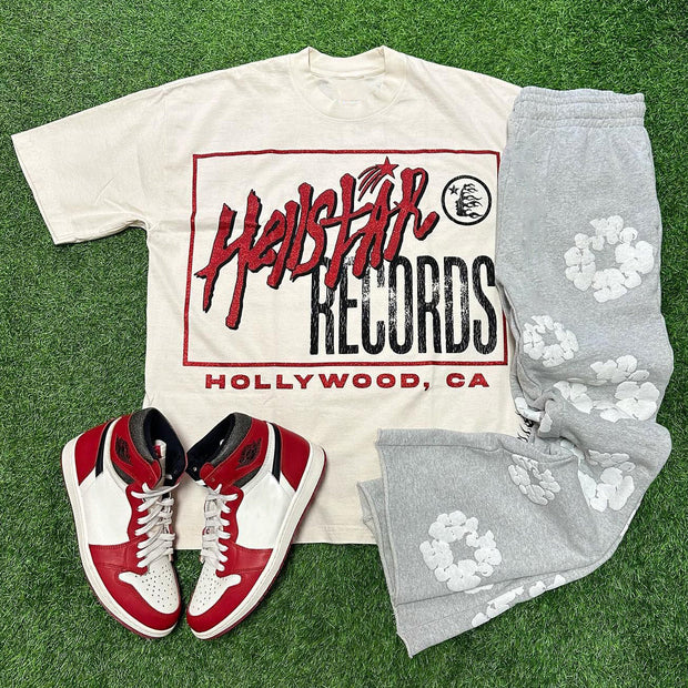 Letters Floral Print T-shirt Sweatpants Two Piece Set
