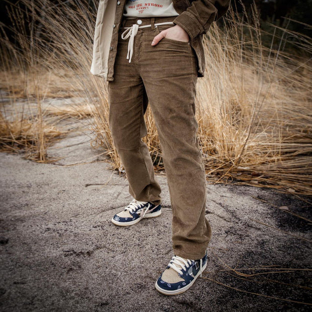 Fashion corduroy casual straight-leg lace-up trousers