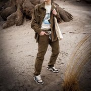 Fashion corduroy casual straight-leg lace-up trousers