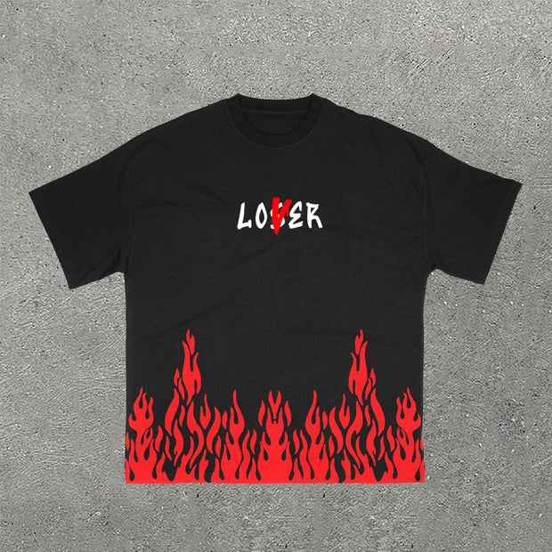 Lover & Loser Skull FlamePrint Short Sleeve T-Shirt