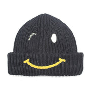 Smiley face knitted hat plus velvet thickened earmuffs woolen cap embroidery cold hat women