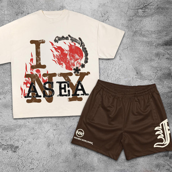 I Love New York Graphic Print Short Sleeve Two Piece