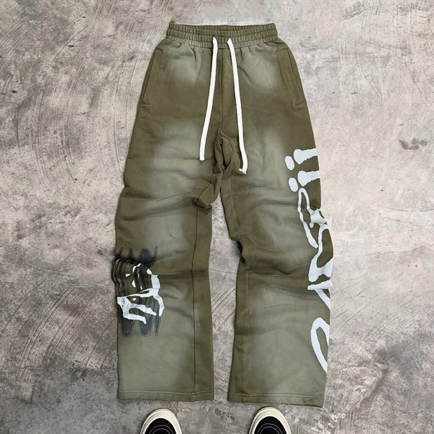 Green Casual Vintage Washed Heavyweight Sweatpants