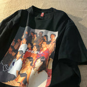 American retro print short-sleeved loose casual all-match T-shirt