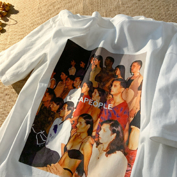 American retro print short-sleeved loose casual all-match T-shirt