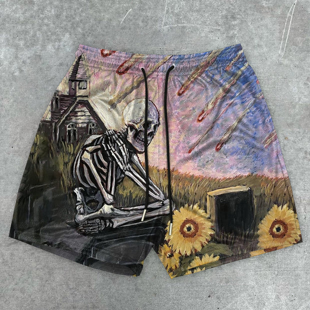 Casual Fashion Print Skull Vintage Shorts