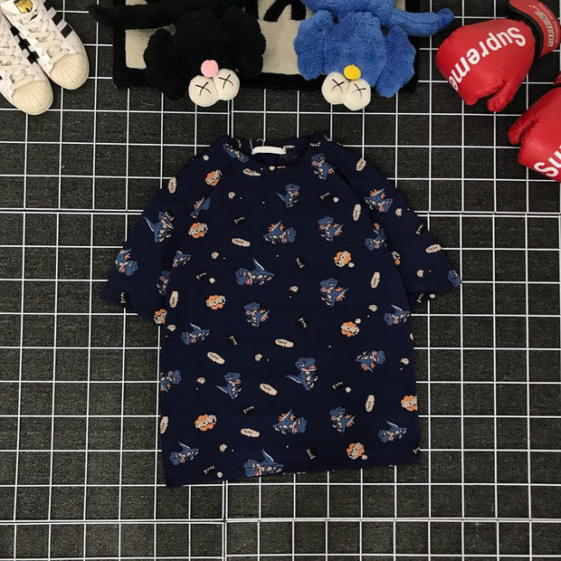 Tide brand cartoon loose printed t-shirt