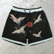 Flying Crane Pattern Casual Retro Street Shorts