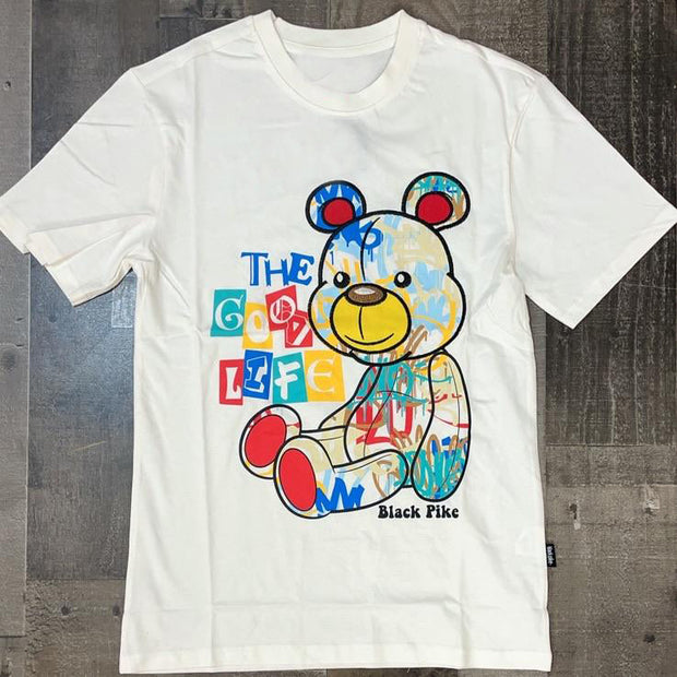 Crew neck bear print short-sleeved T-shirt