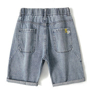 Trendy ripped elastic waist denim shorts