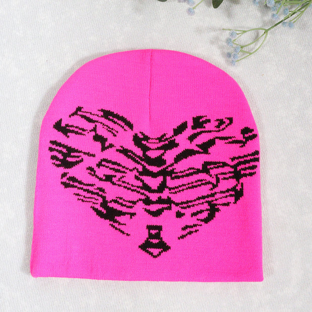 Knitted pullover heart-shaped skull Y2K jacquard hat for men and women