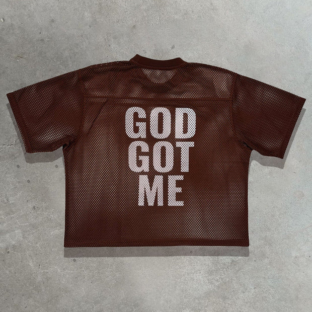God Got Me Casual Street Mesh Panel Jersey