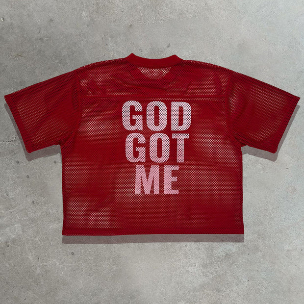 God Got Me Casual Street Mesh Panel Jersey