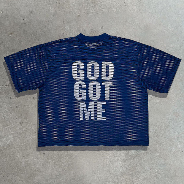 God Got Me Casual Street Mesh Panel Jersey