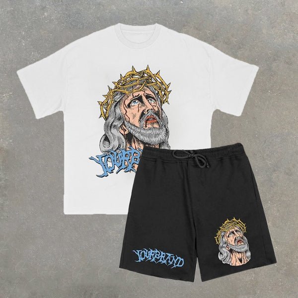 Print T-Shirt Drawstring Shorts Two-Piece Set