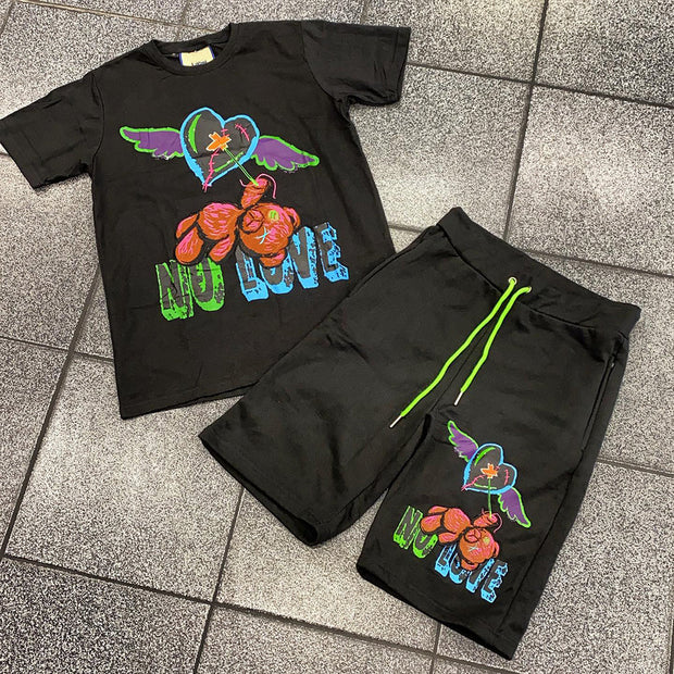 Street Bear Print Shorts Set