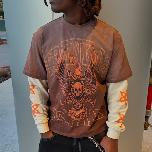 Royal casual street retro patchwork long-sleeved T-shirt