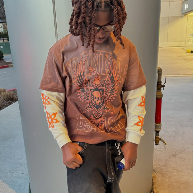 Royal casual street retro patchwork long-sleeved T-shirt