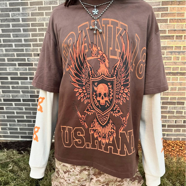 Royal casual street retro patchwork long-sleeved T-shirt