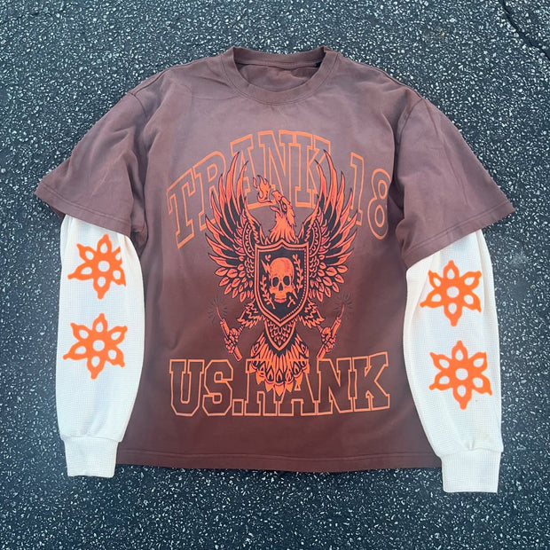 Royal casual street retro patchwork long-sleeved T-shirt