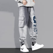 Autumn trend cartoon graffiti beam jeans male loose harem gradient velcro ins harem pants male