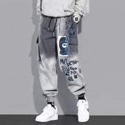 Autumn trend cartoon graffiti beam jeans male loose harem gradient velcro ins harem pants male
