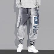 Autumn trend cartoon graffiti beam jeans male loose harem gradient velcro ins harem pants male