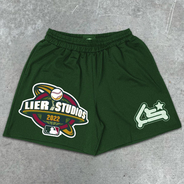 Baseball Graphic Print Elastic Shorts