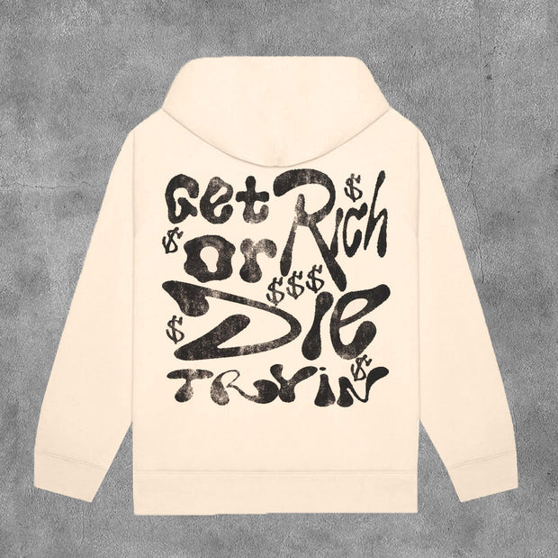 Casual Get Rich Or Die Print Long Sleeve Hoodies