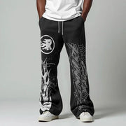 Flame Spider Web Print Pocket Flared Trousers