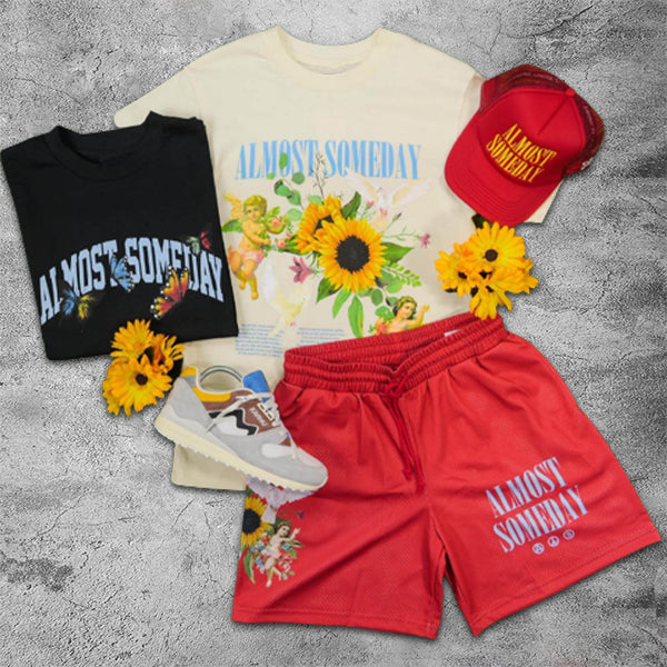 Sunflower Angel Slogan Graphic Print Short Sleeve Two Piece