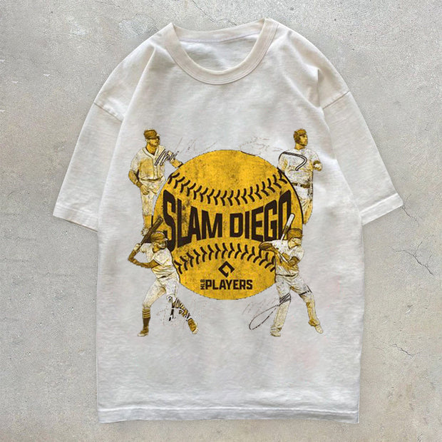 Retro Print Tide Brand Short Sleeve Sports T-Shirt