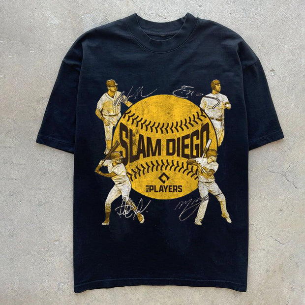 Retro Print Tide Brand Short Sleeve Sports T-Shirt