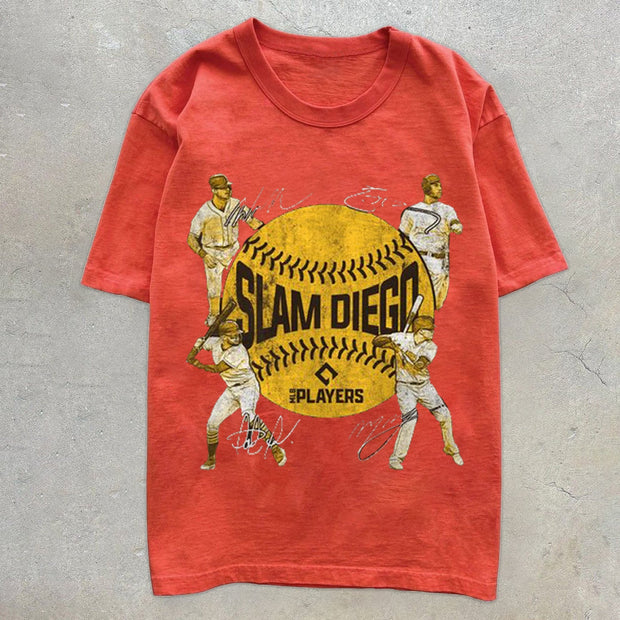 Retro Print Tide Brand Short Sleeve Sports T-Shirt