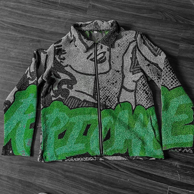 Casual Retro Lapel Tapestry Zip Jacket