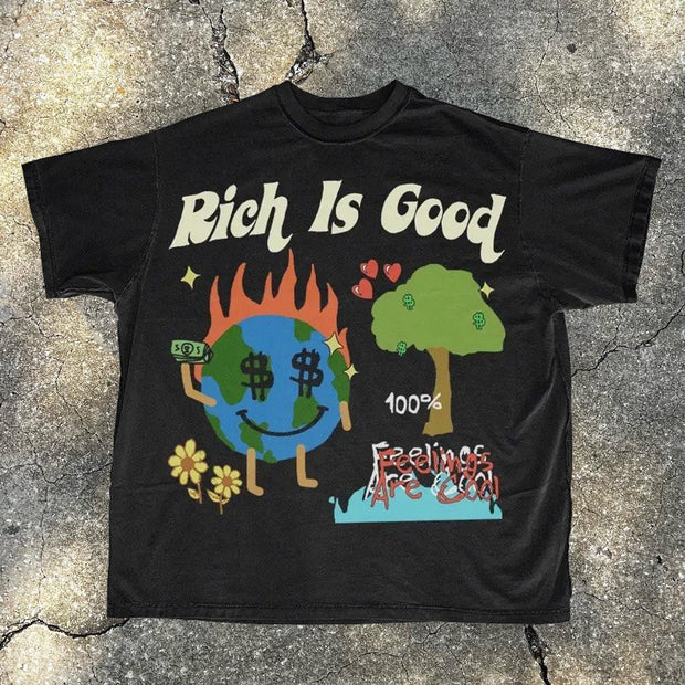 Rich Is Good Print Short Sleeve T-Shirt