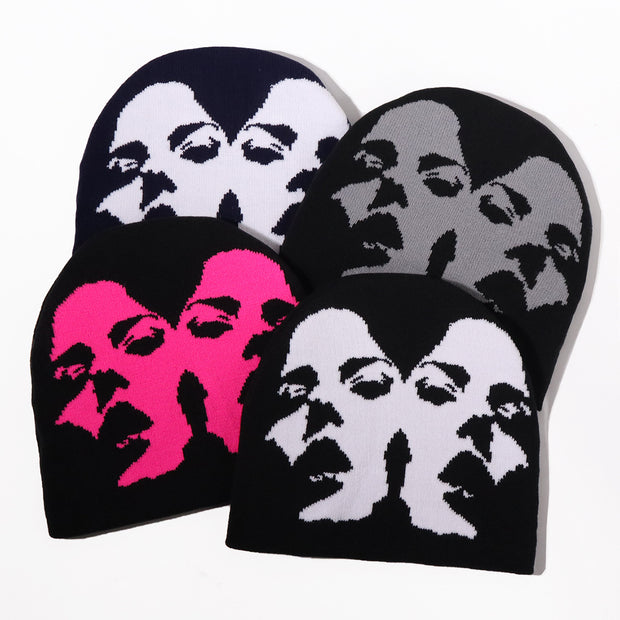 Double Face Woman Pattern Knitted Hat