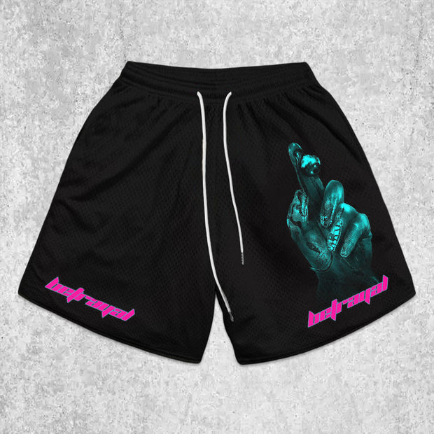 hand pattern mesh shorts